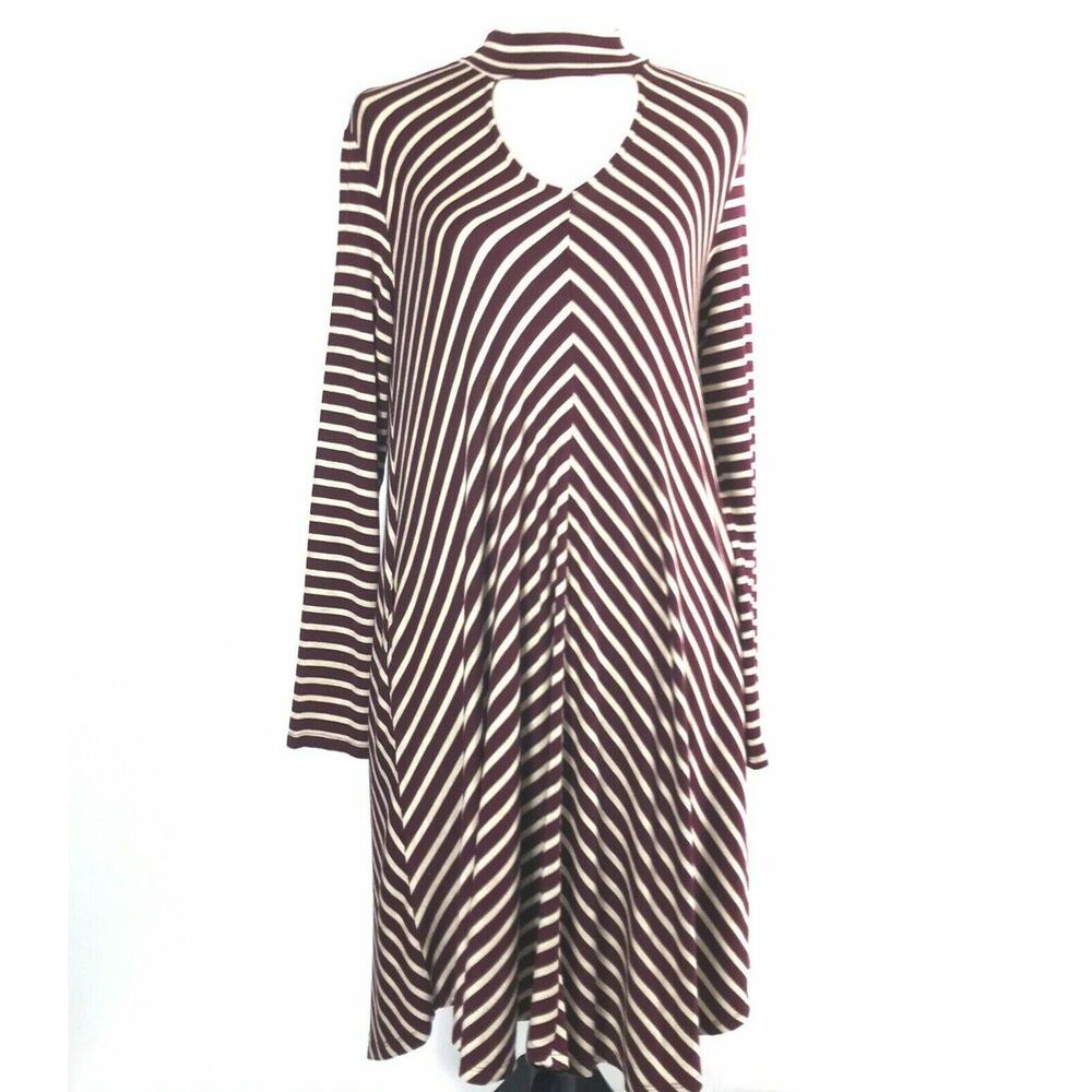 Altard State Dress Womens Medium Burgundy Beige Stripe Knit Long Sleeve